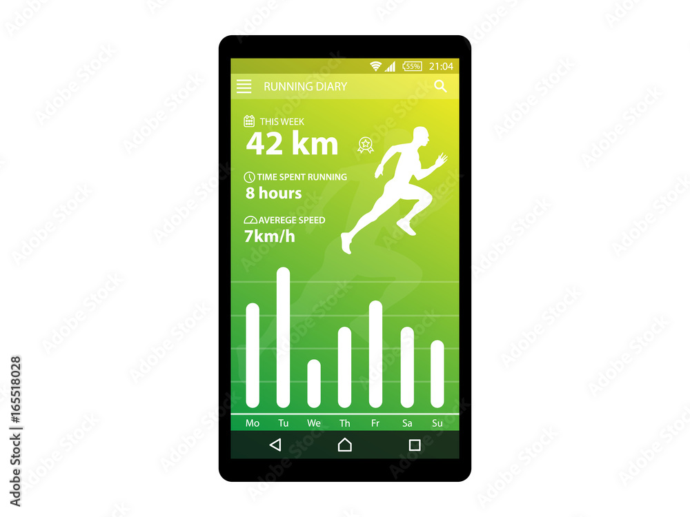 Running App Concept Fitness tracker app graphic user interface Vector