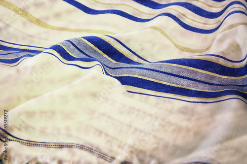 Abstract image of white Prayer Shawl - Tallit, jewish religious symbol. Double exposure concept photo