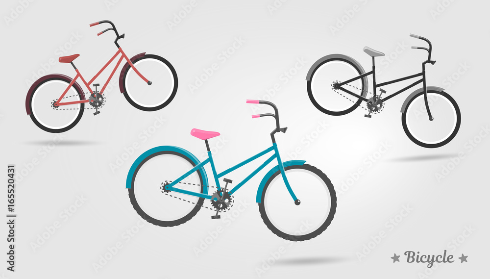 Set vector realistic bicycles modern style ideal for web site elements and graphic design.