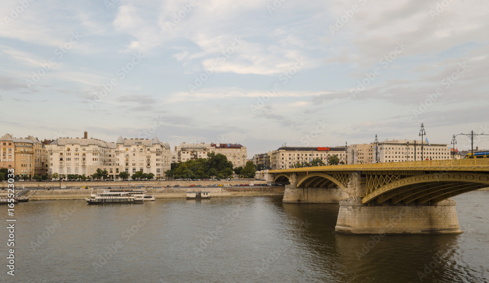 sunny summer scenic city of Budapest from Margaret bridge sunny summer scenic city of Budapest from Margaret bridge