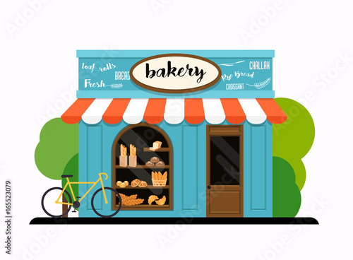The facade of a bakery shop. Flat design modern vector illustration concept.