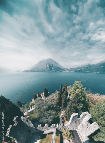 Aerial view from the Castello di Vezio on lake Como, Italy.