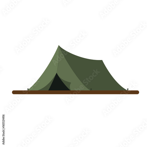Green tourist tent isolated on white background. Vector illustration.