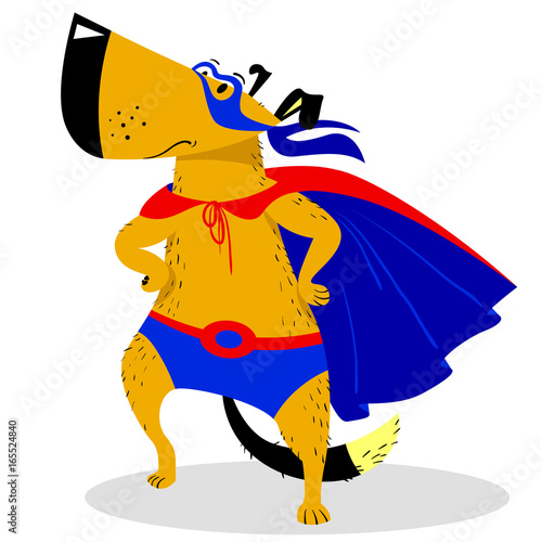Halloween dog character in super hero costume.