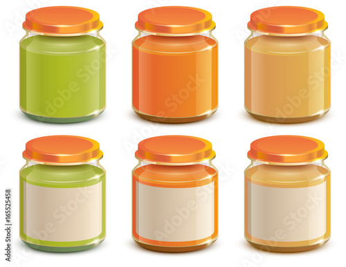 Set Baby food puree jar template mockup design
