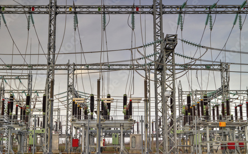 High voltage switchyard in modern electrical substation