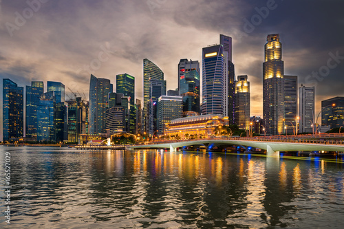 Business downtown in Singapore at twilight
