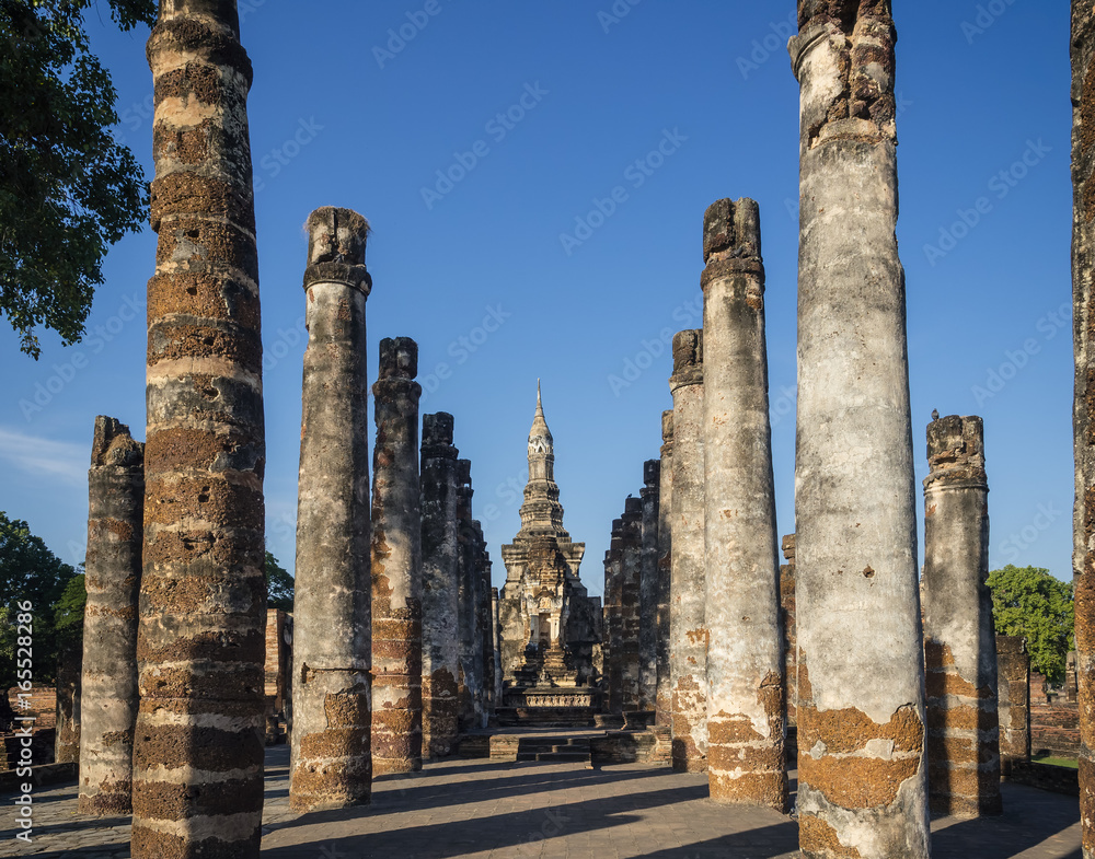 Sukhothai Historical Park World heritage Thailand Pagoda with architecture columns