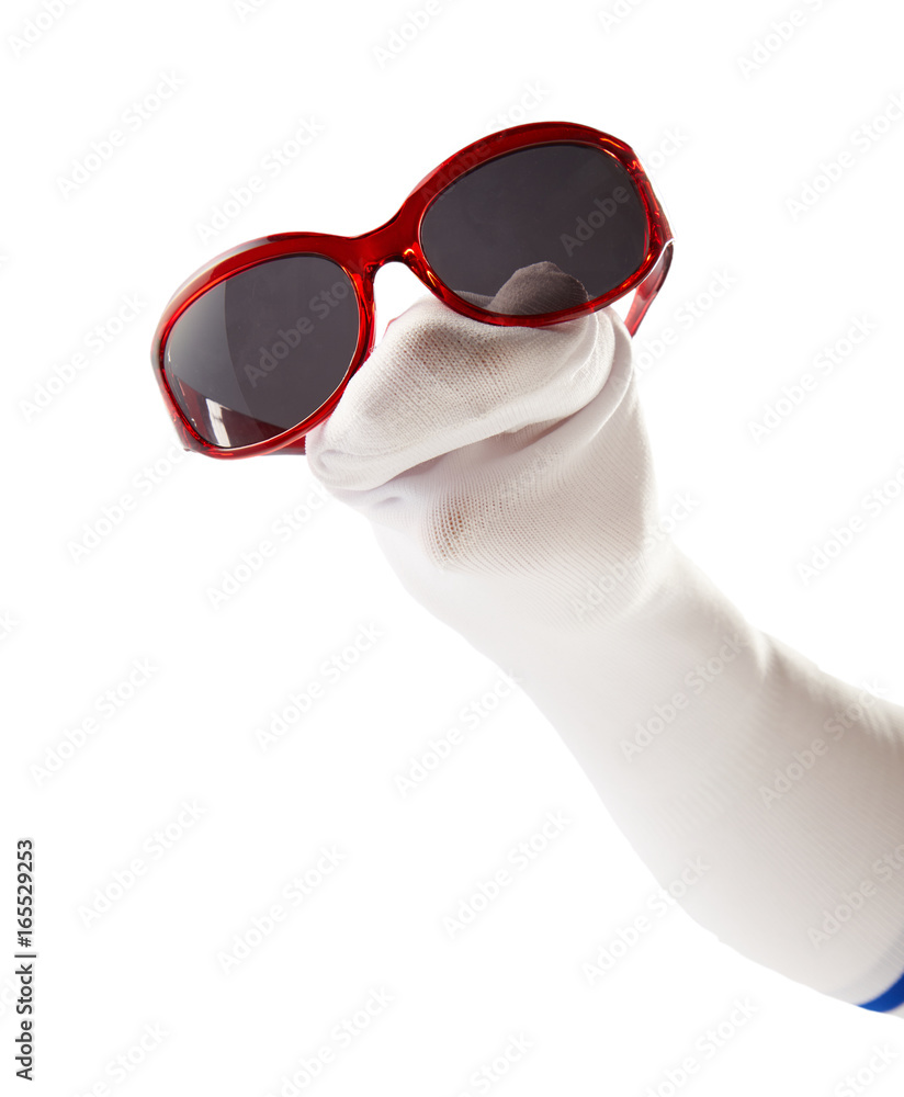 Funny sock puppet wearing sunglasses