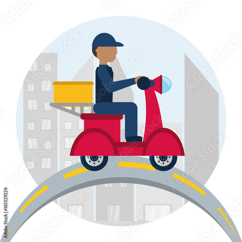 courier delivery with box package in the motocycle