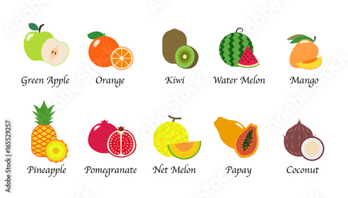 Organic nature health fruit isolated vector collection set