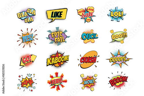 set of colorful comic speech bubbles shape
