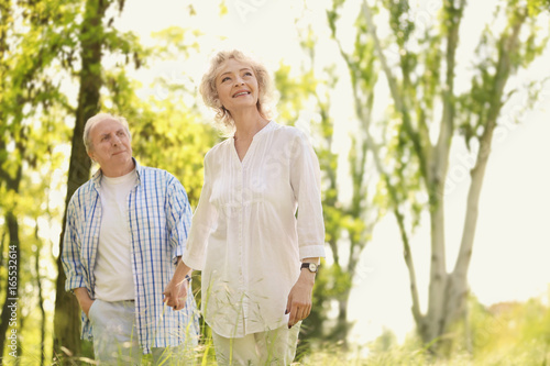 Happy senior couple walking...