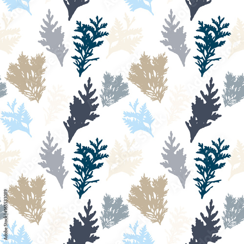 Vector seamless pattern with thuja branches.