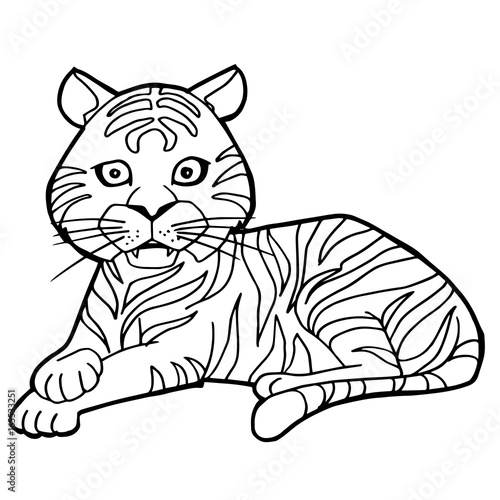 Fototapeta Naklejka Na Ścianę i Meble -  cartoon cute tiger coloring page vector illustration
