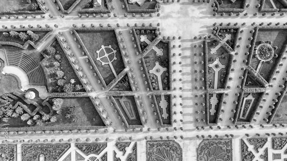Fototapeta premium Overhead aerial view of Rundale Castle, Lithuania