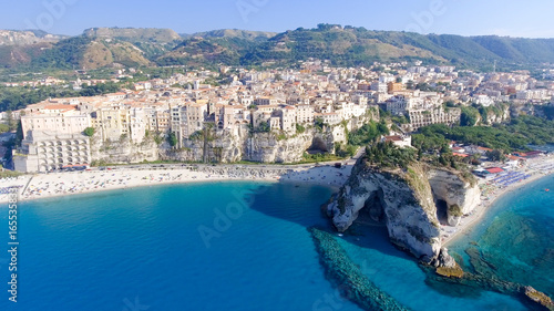 Amazing aerial view of Tropea Beach in Calabria, Italy