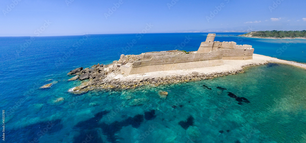 Panoramic aerial view of Aragonese Fortress, Calabria, Italy