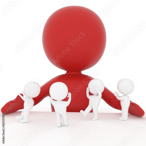 bad businessman leader control their employees on isolated white in 3D rendering
