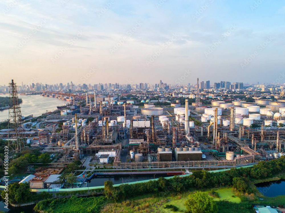 Aerial view Oil refinery .The factory is located in the middle of nature and no emissions. The area around the air pure. Aerial view Oil refinery .The factory is located in the middle of nature and no emissions. The area around the air pure.