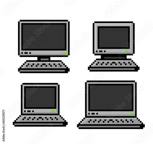 Pixelated set of PCs and Laptops - isolated vector illustration