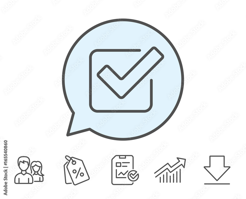 Check line icon. Approved Tick sign. Confirm, Done or Accept symbol. Report, Sale Coupons and Chart line signs. Download, Group icons. Editable stroke. Vector Check line icon. Approved Tick sign. Confirm, Done or Accept symbol. Report, Sale Coupons and Chart line signs. Download, Group icons. Editable stroke. Vector
