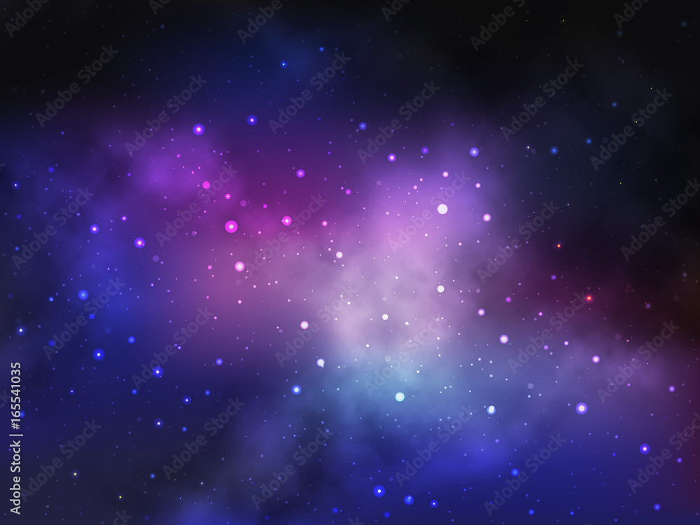Vector space background with colorful nebula and bright stars.
