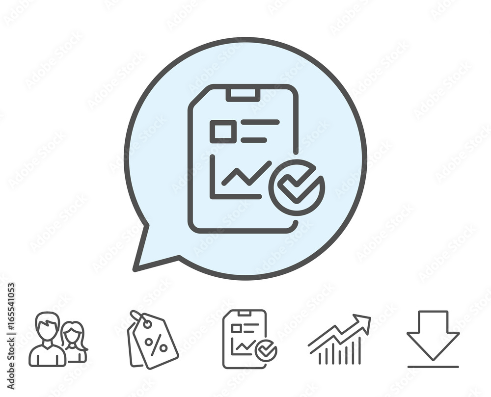 Report document line icon. Analysis Chart or Sales growth report sign. Statistics data or Checklist symbol. Report, Sale Coupons and Chart line signs. Download, Group icons. Editable stroke. Vector Report document line icon. Analysis Chart or Sales growth report sign. Statistics data or Checklist symbol. Report, Sale Coupons and Chart line signs. Download, Group icons. Editable stroke. Vector