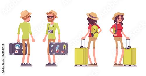 Tourist man and woman standing