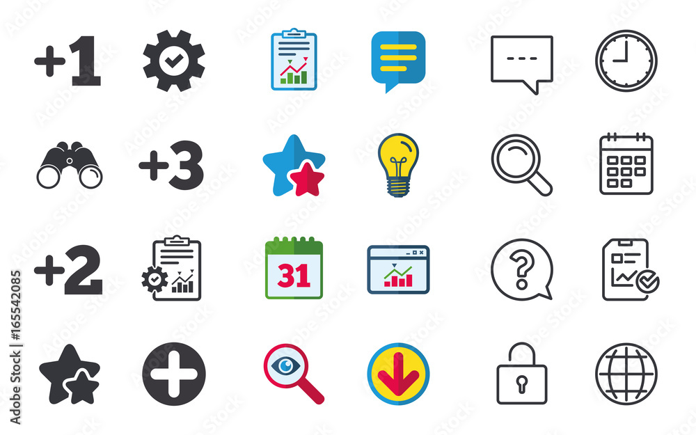 Plus icons. Positive symbol. Add one, two, three and four more sign. Chat, Report and Calendar signs. Stars, Statistics and Download icons. Question, Clock and Globe. Vector Plus icons. Positive symbol. Add one, two, three and four more sign. Chat, Report and Calendar signs. Stars, Statistics and Download icons. Question, Clock and Globe. Vector