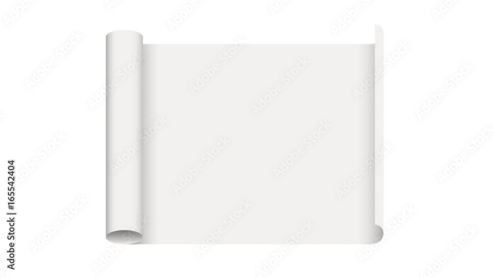 Roll paper. Sheet of paper. White sheet is twisted. 3d animation with ...
