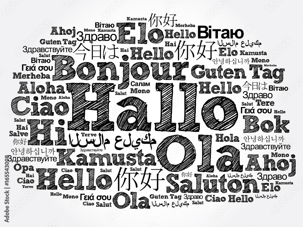 Obraz premium Hallo (Hello Greeting in German) word cloud in different languages of the world, background concept