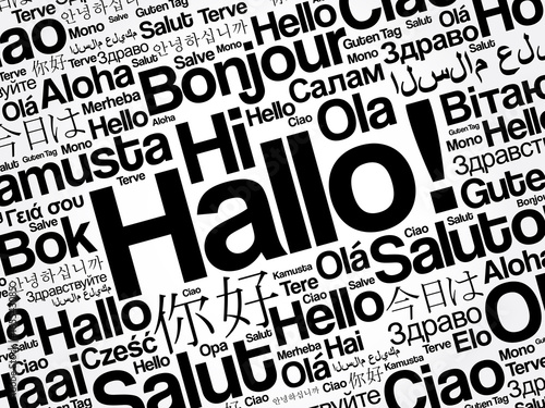 Hallo (Hello Greeting in German) word cloud in different languages of the world, background concept