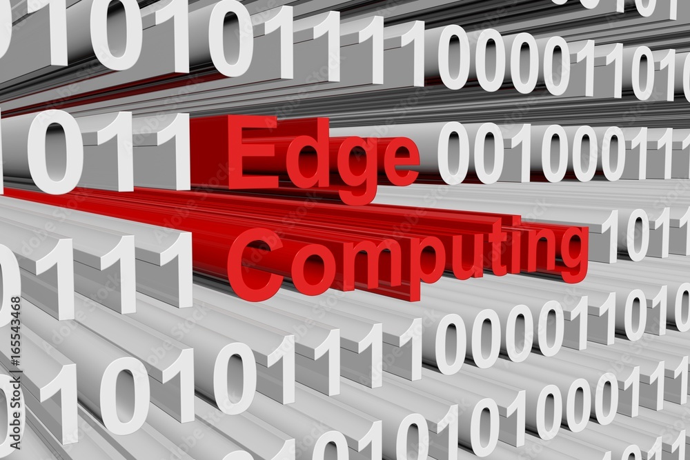 Edge computing in binary code, 3D illustration
