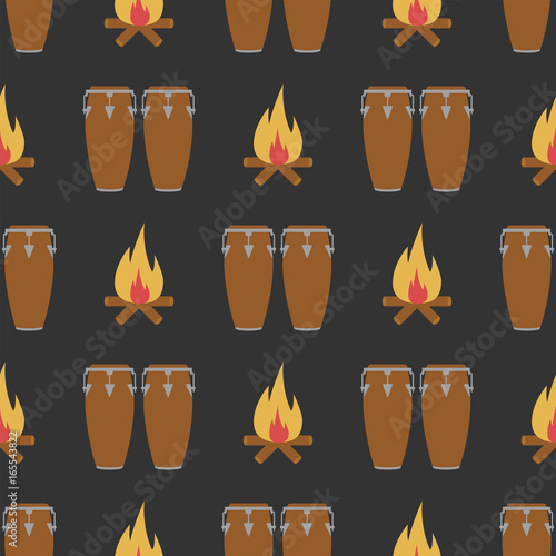 Seamless pattern with conga and bonfire