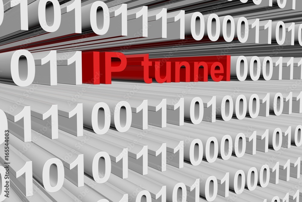 IP tunnel in the form of binary code, 3D illustration