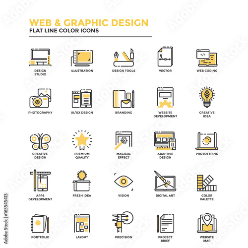Flat Line Icons- Web and Graphic Design