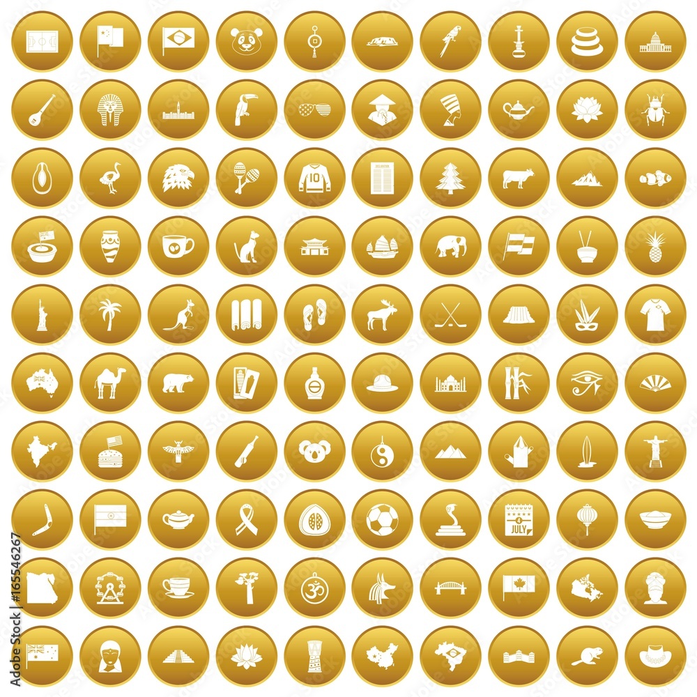 100 landmarks icons set gold 100 landmarks icons set gold