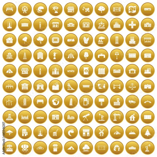 100 landscape element icons set gold