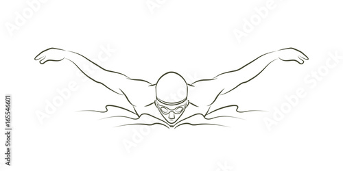 Swimming butterfly, man swimming outline graphic vector