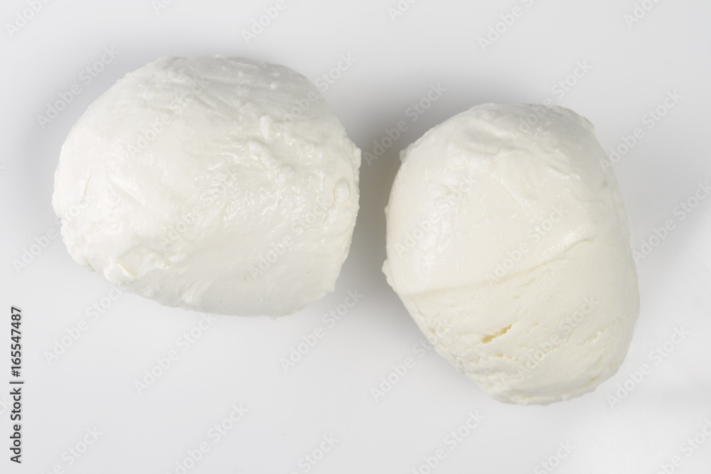 Ingridients for Caprese salad. Mozzarella cheese. Isolated on white background. View from above