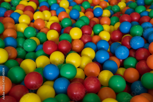 Colorful plastic toy balls in the play pool