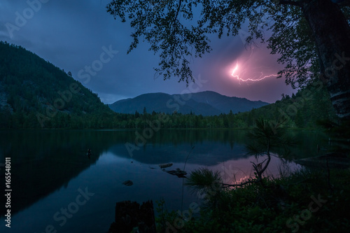 Thunderstorm in the sky over Lake Warm photo