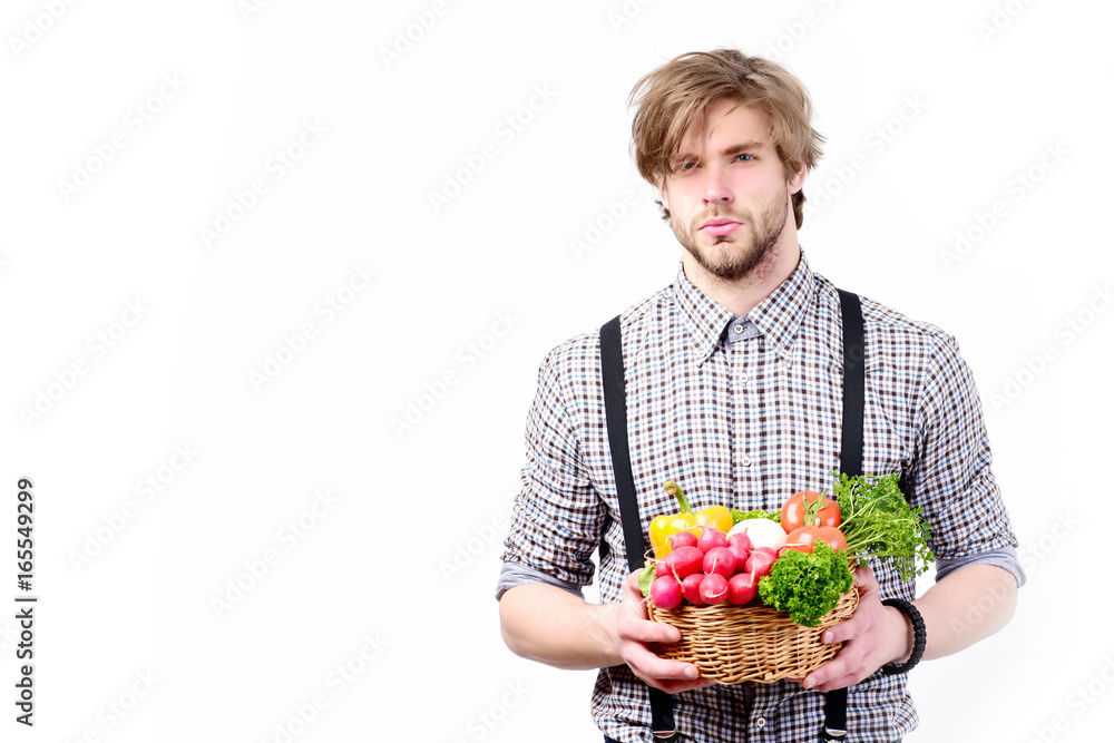 Harvest gatherer with vegetables, isolated on white background Harvest gatherer with vegetables, isolated on white background