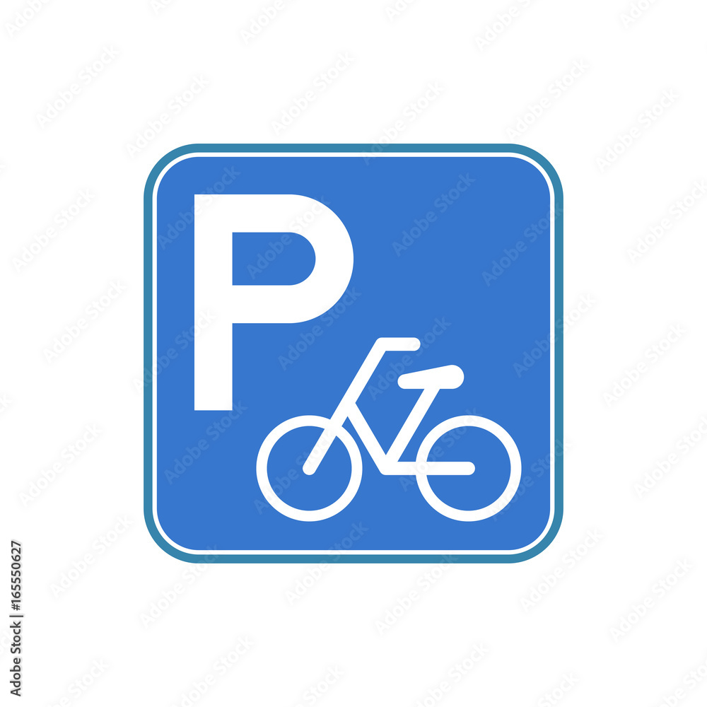bicycle park area sign in blue square frame, flat design bicycle park area sign in blue square frame, flat design