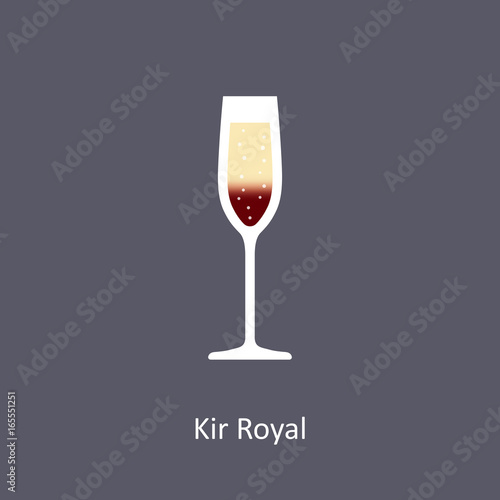 Kir Royal cocktail icon on dark background in flat style