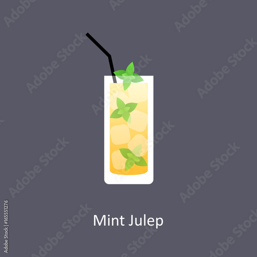 Mint Julep cocktail icon on dark background in flat style