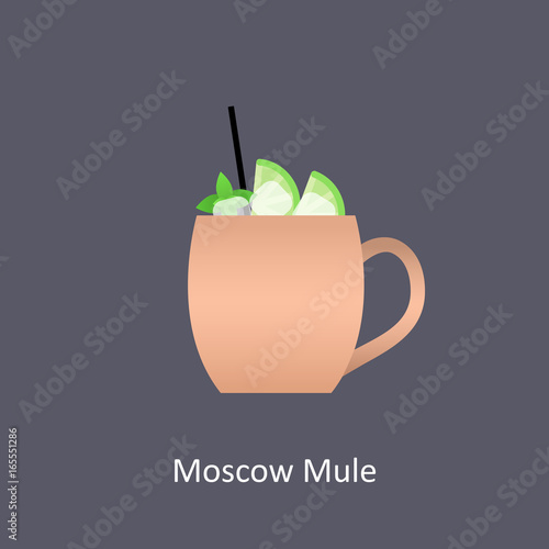 Moscow Mule cocktail icon on dark background in flat style