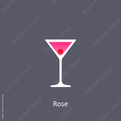 Rose cocktail icon on dark background in flat style