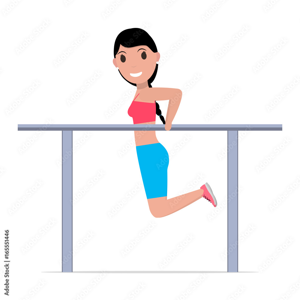 Naklejka premium Vector cartoon girl on gymnastics parallel bars